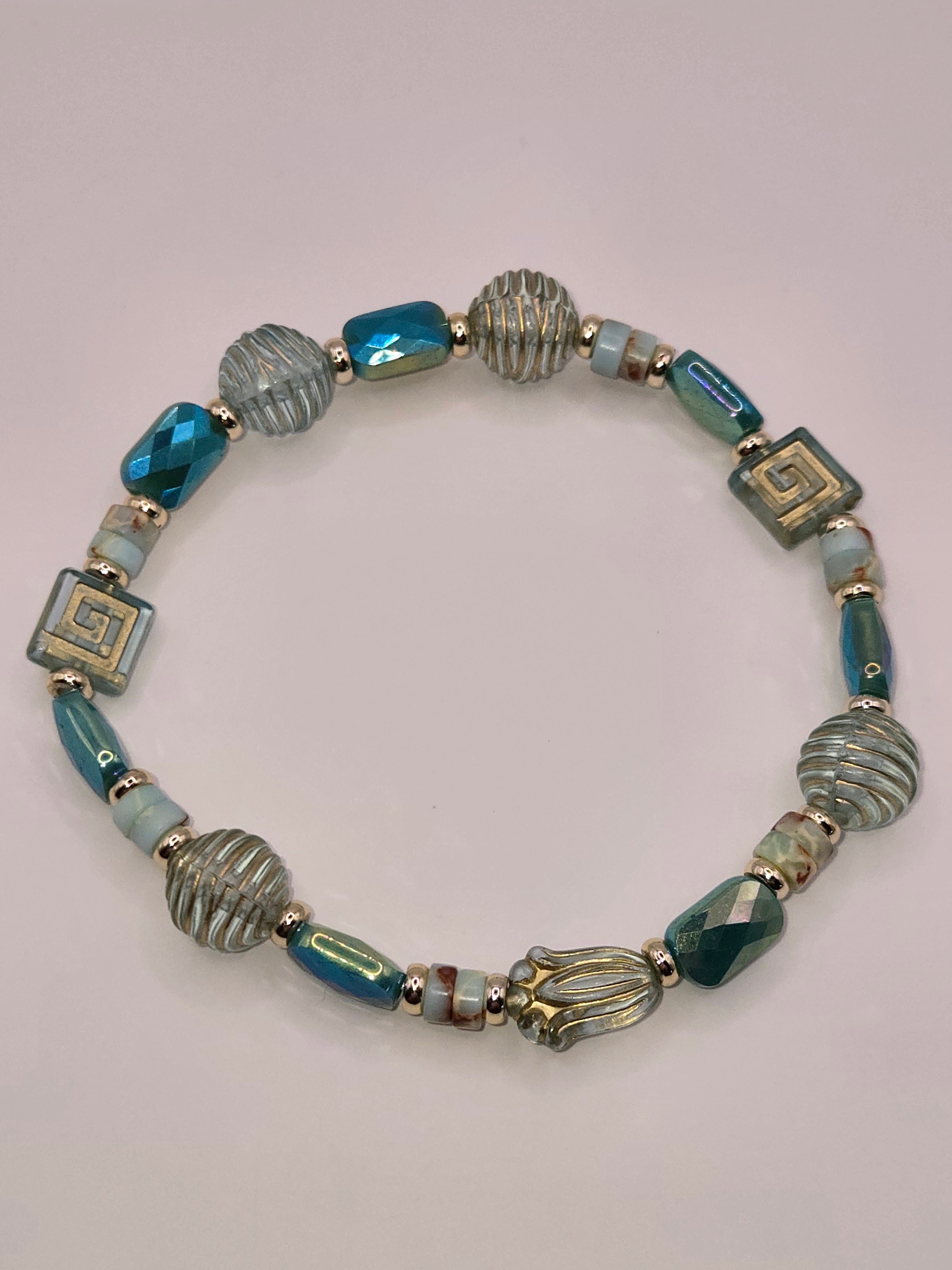 BR-009 Mixed Media · Amazonite · Czech Glass · Vintage Beads Stretch Bracelet