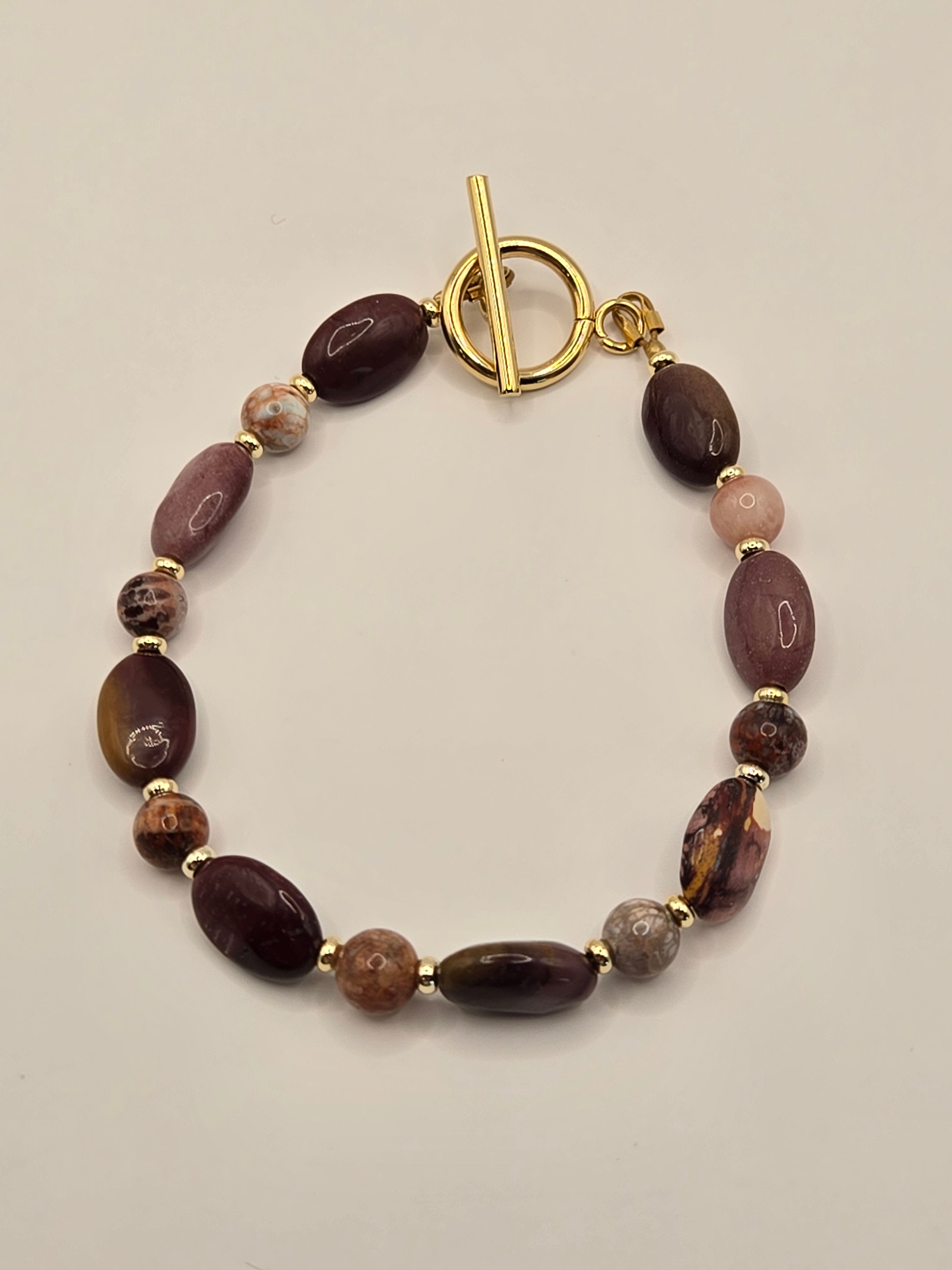 BR-012 Mookaite and Imperial Jasper Stone Toggle Bracelet