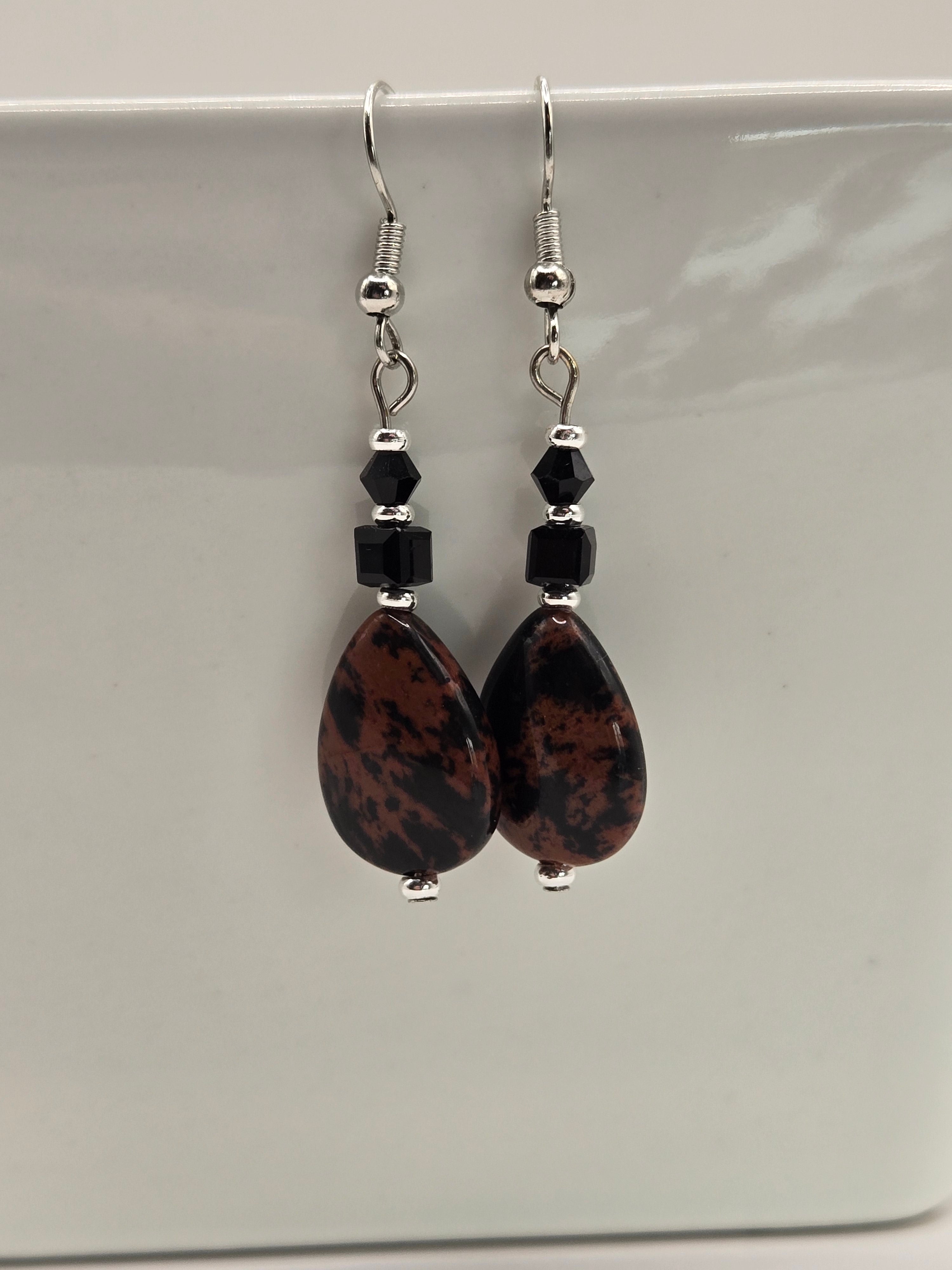 ER-004 Mahogany Obsidian Tear Drop Earrings