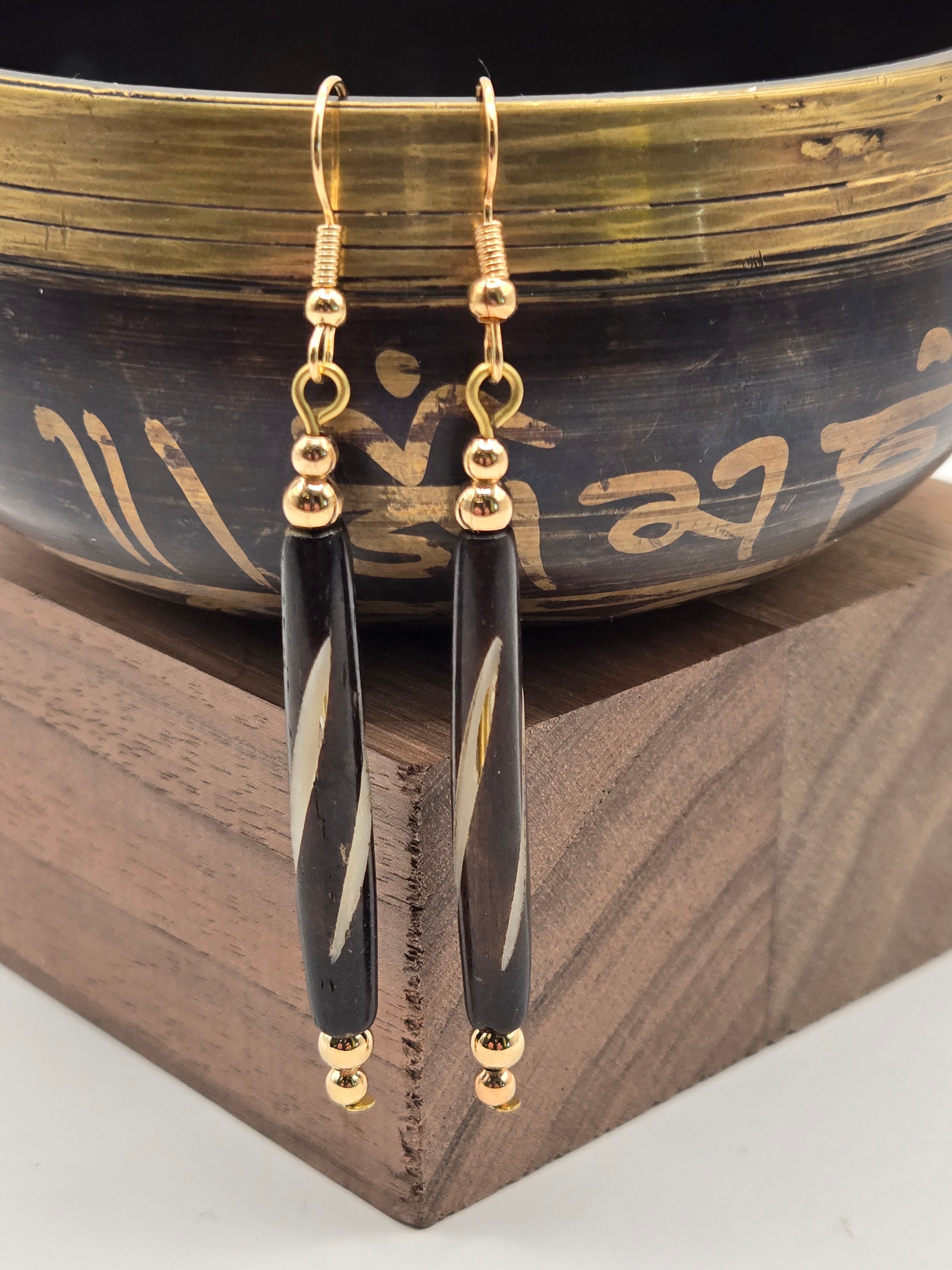 ER-028 Buffalo Bone Bead Earrings